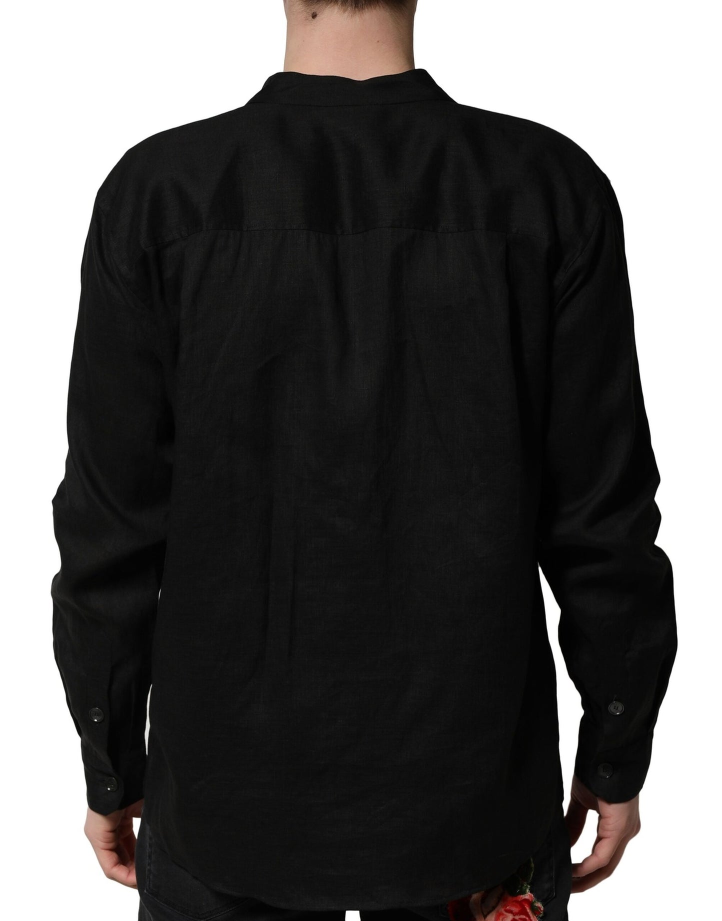 Dolce & Gabbana Black Linen Long Sleeves Men Casual Shirt Dolce & Gabbana