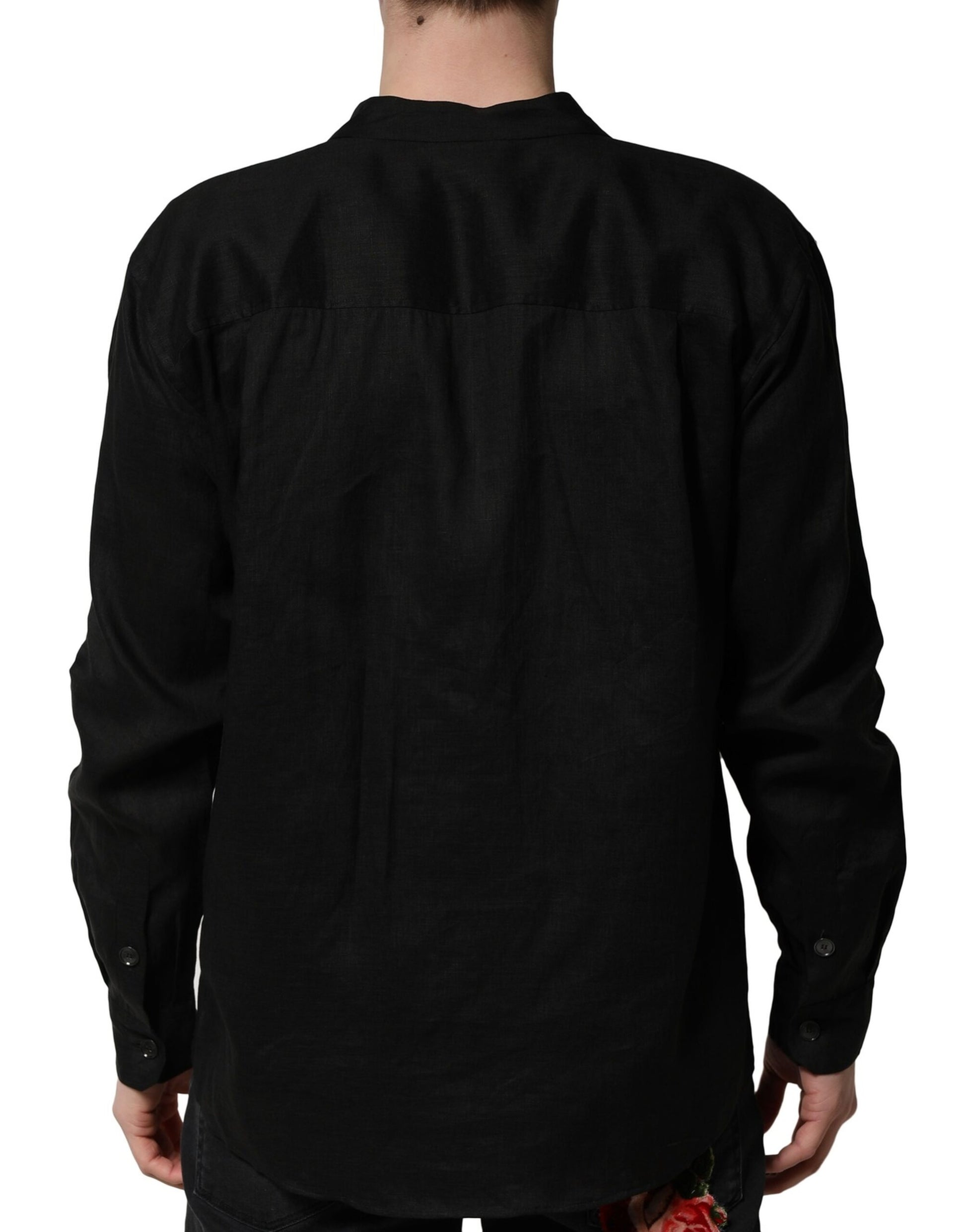 Dolce & Gabbana Black Linen Long Sleeves Men Casual Shirt Dolce & Gabbana