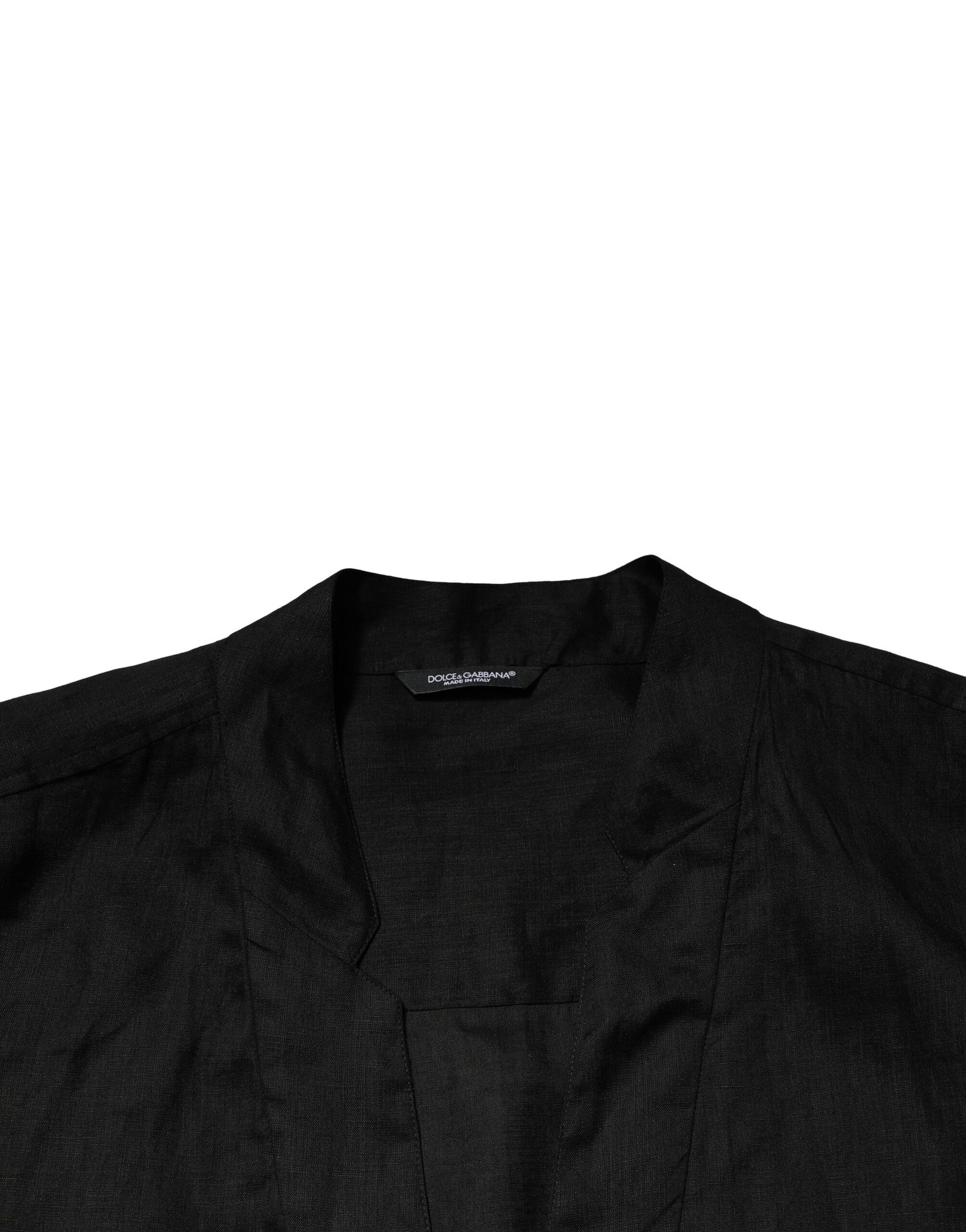 Dolce & Gabbana Black Linen Long Sleeves Men Casual Shirt Dolce & Gabbana