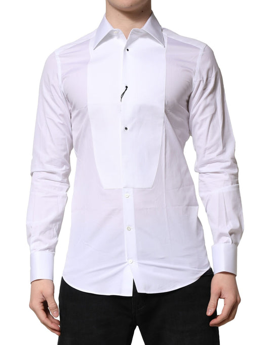 Dolce & Gabbana White GOLD Crown Cotton Dress Formal Shirt Dolce & Gabbana