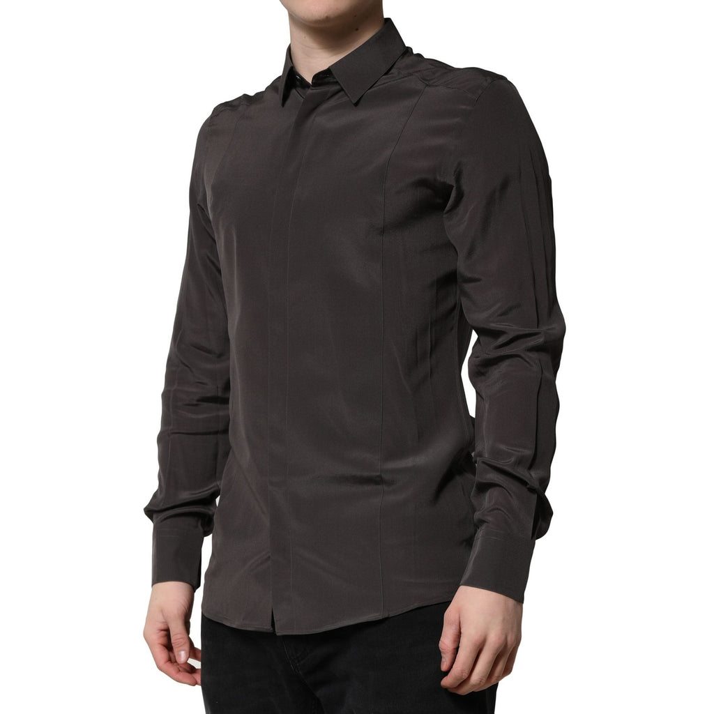 Dolce & Gabbana Dark Brown Silk GOLD Men Dress Formal Shirt