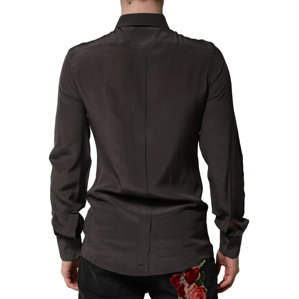 Dolce & Gabbana Dark Brown Silk GOLD Men Dress Formal Shirt