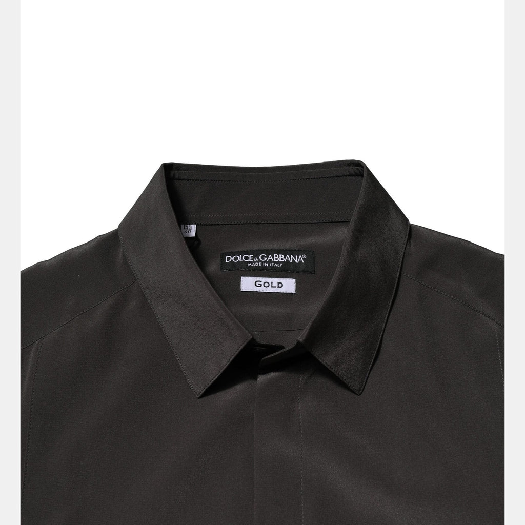Dolce & Gabbana Dark Brown Silk GOLD Men Dress Formal Shirt