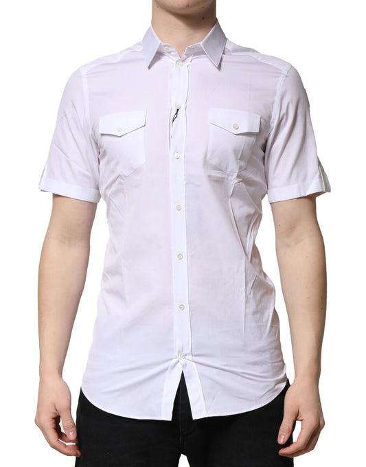Dolce & Gabbana White Cotton GOLD Short Sleeves Casual Shirt Dolce & Gabbana