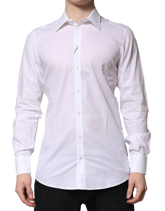 Dolce & Gabbana White Cotton Long Sleeves GOLD Formal Shirt Dolce & Gabbana