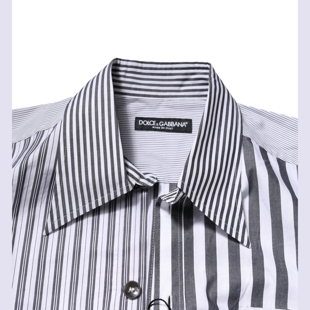 Dolce & Gabbana White Gray Striped Cotton Men Casual Shirt
