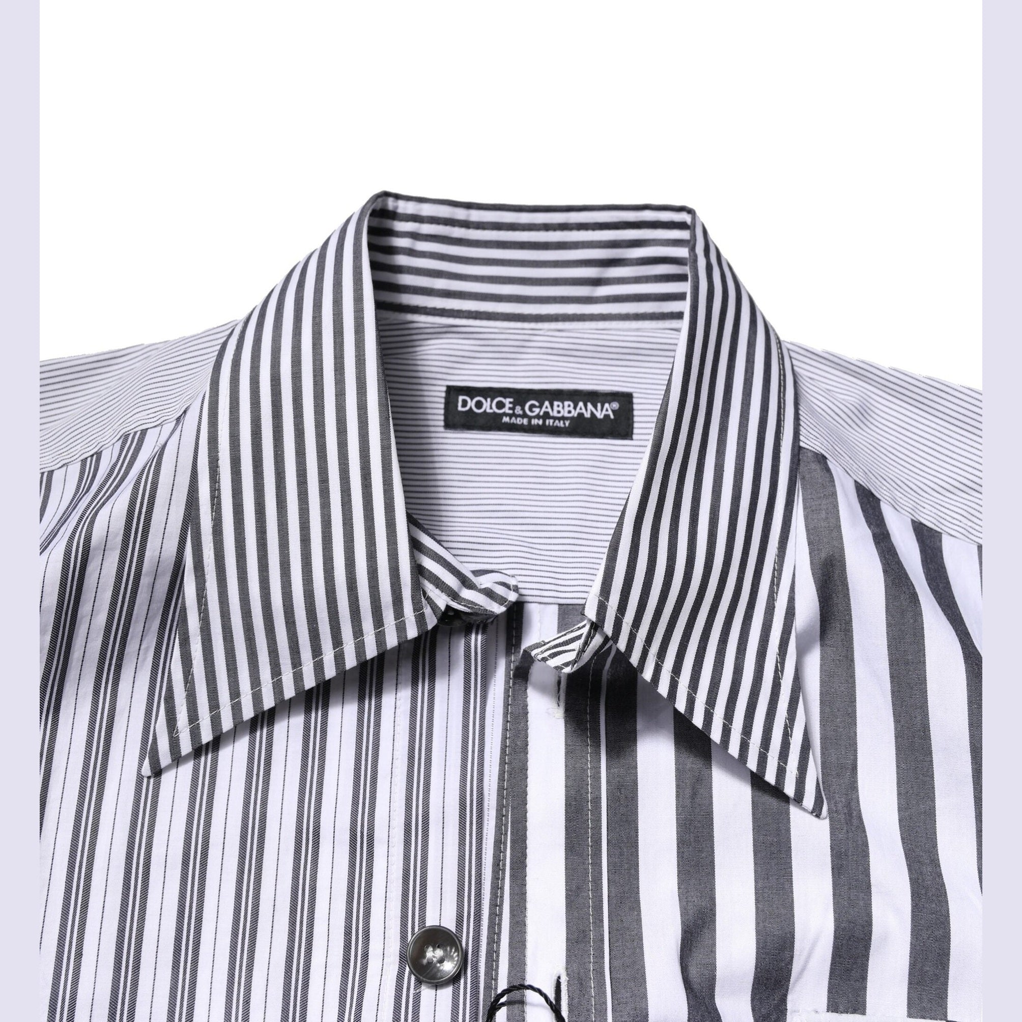 Dolce & Gabbana White Gray Striped Cotton Men Casual Shirt