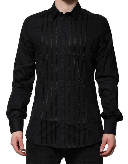 Dolce & Gabbana Black Cotton GOLD Mens Dress Formal Shirt Dolce & Gabbana