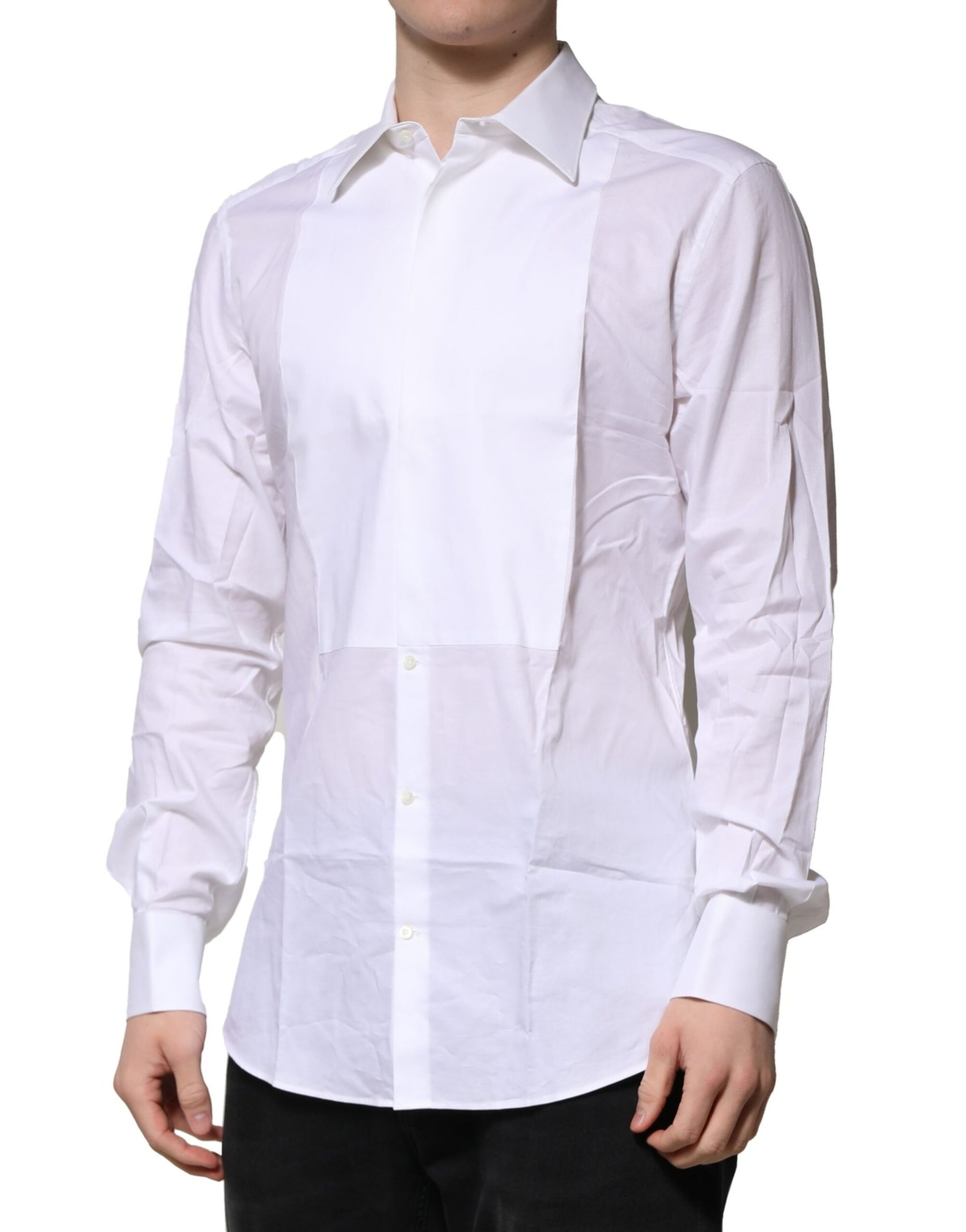 Dolce & Gabbana White Bib Cotton Poplin GOLD Men Formal Shirt Dolce & Gabbana