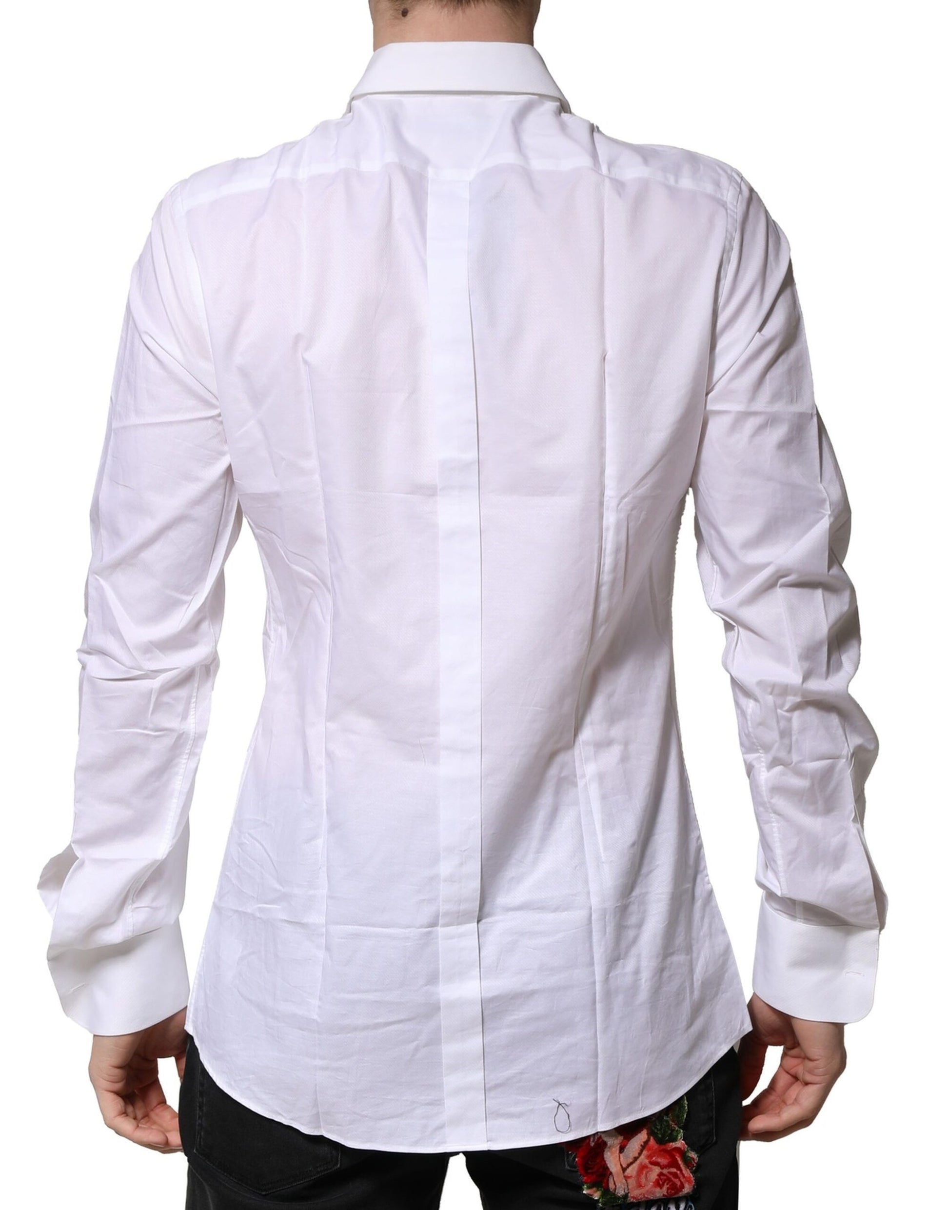 Dolce & Gabbana White Bib Cotton Poplin GOLD Men Formal Shirt Dolce & Gabbana