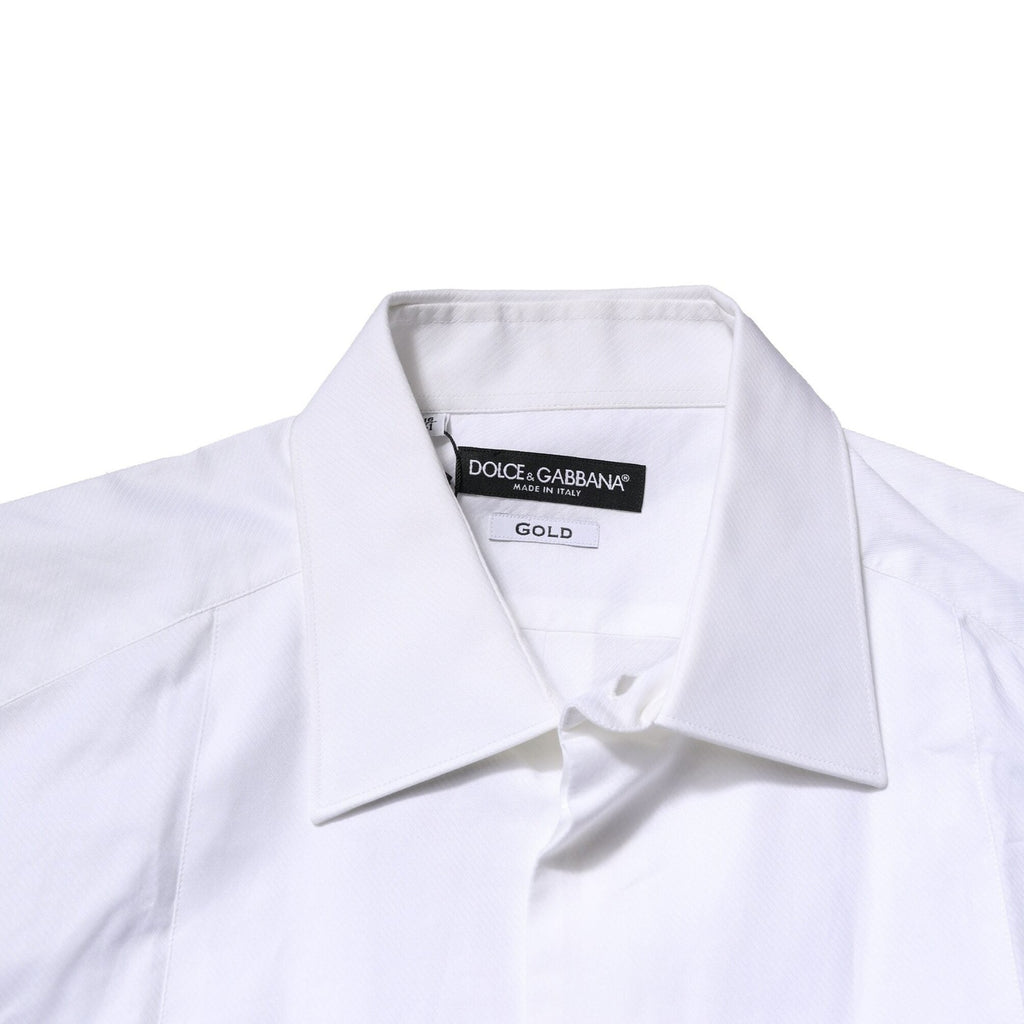 Dolce & Gabbana White Bib Cotton Poplin GOLD Men Formal Shirt
