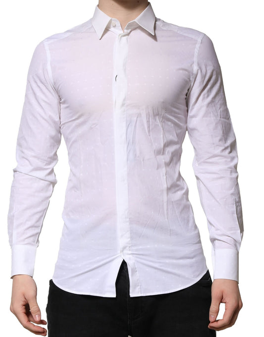 Dolce & Gabbana White GOLD Long Sleeves Dress Men Formal Shirt Dolce & Gabbana