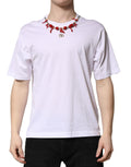 Dolce & Gabbana White Embellished Cotton Crew Neck T-shirt - Eljoys Fashion 