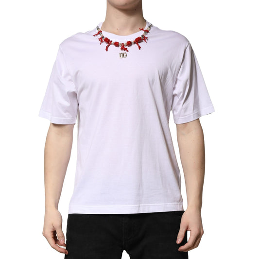 Dolce & Gabbana White Embellished Cotton Crew Neck T-shirt Dolce & Gabbana