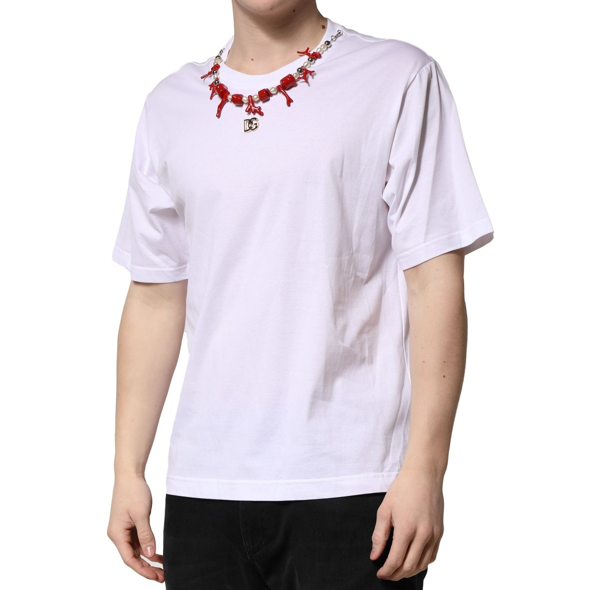 Dolce & Gabbana White Embellished Cotton Crew Neck T-shirt Dolce & Gabbana