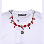 Dolce & Gabbana White Embellished Cotton Crew Neck T-shirt