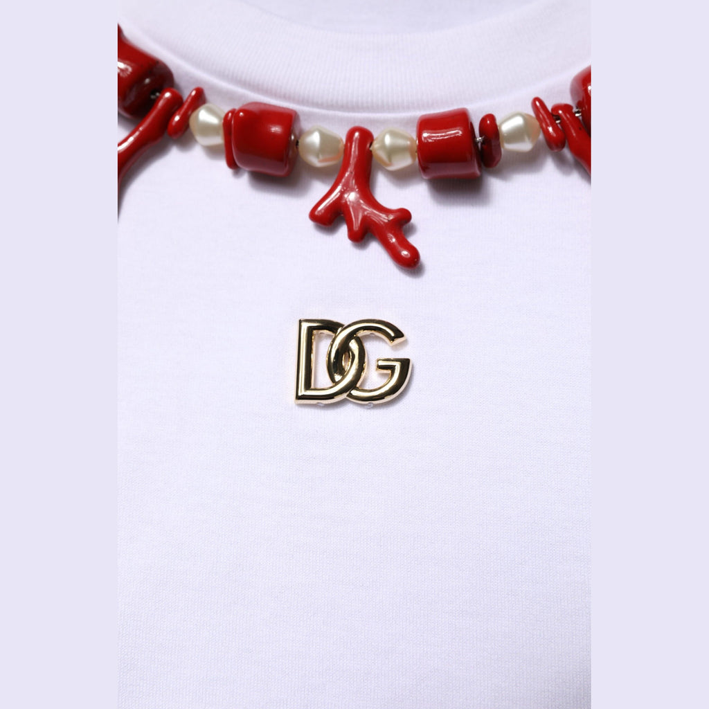 Dolce & Gabbana White Embellished Cotton Crew Neck T-shirt