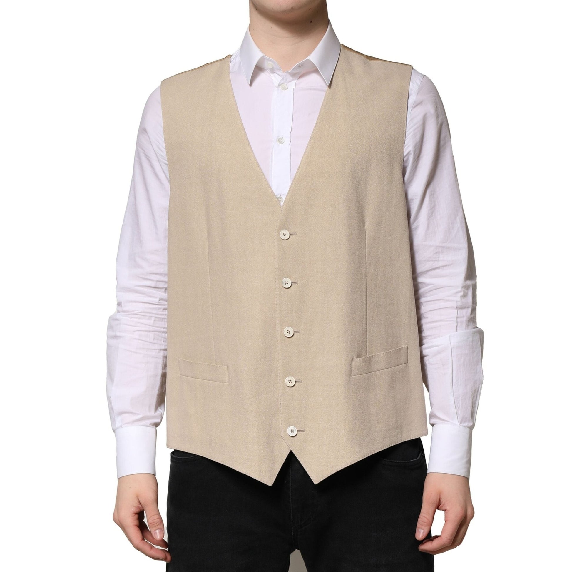 Dolce & Gabbana Beige Linen Dress Formal Men Waistcoat Vest Dolce & Gabbana