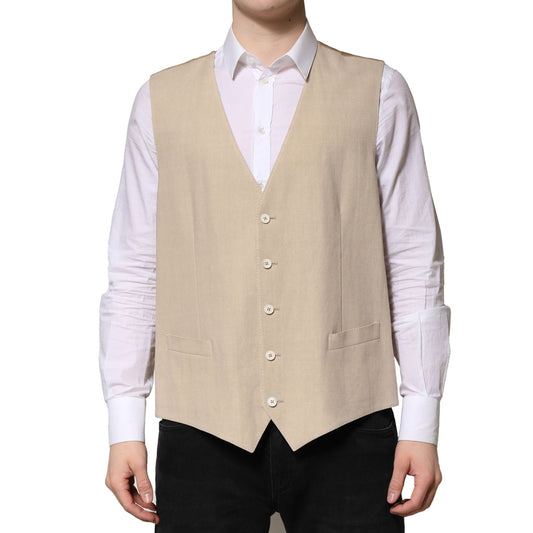 Dolce & Gabbana Beige Linen Dress Formal Men Waistcoat Vest Dolce & Gabbana