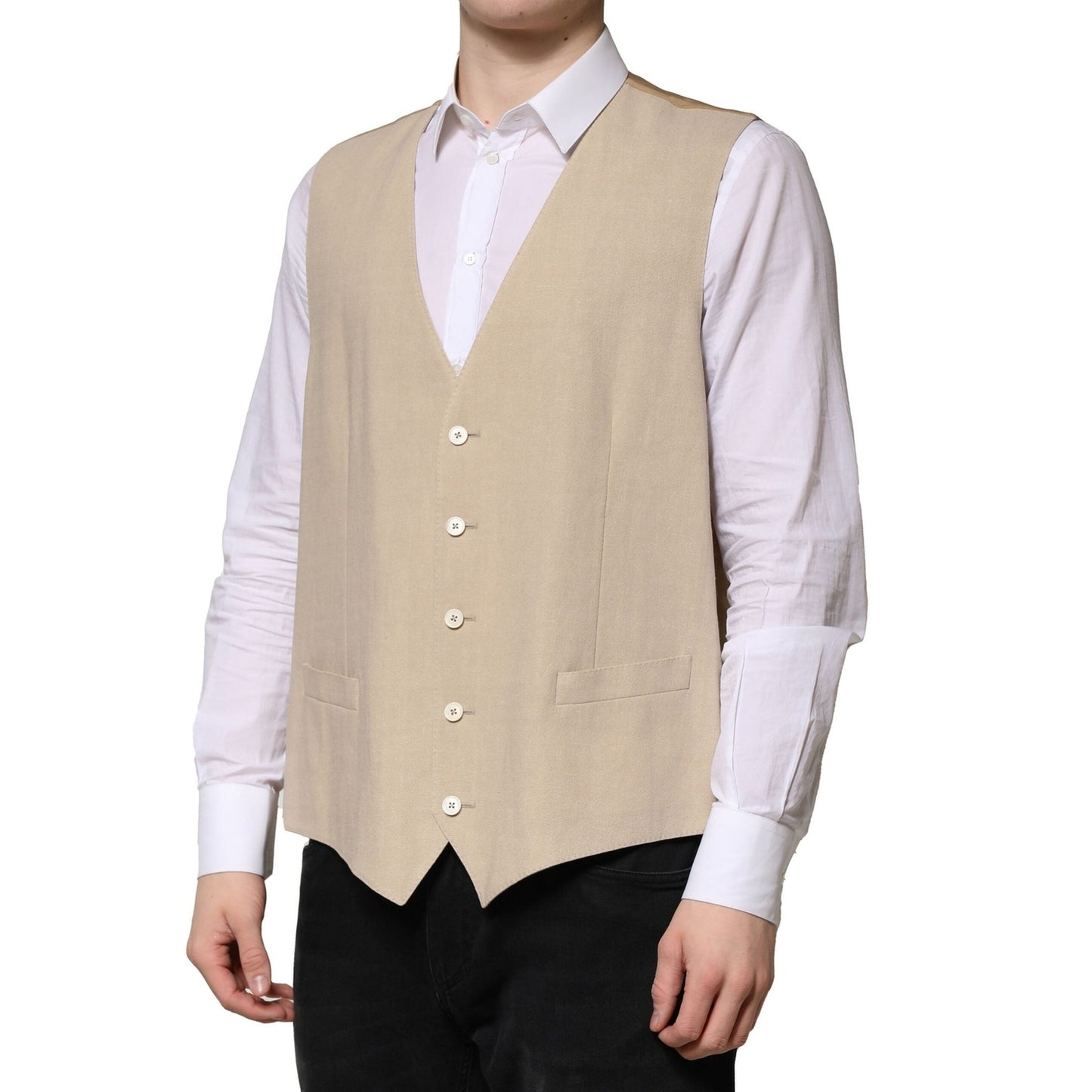 Dolce & Gabbana Beige Linen Dress Formal Men Waistcoat Vest Dolce & Gabbana
