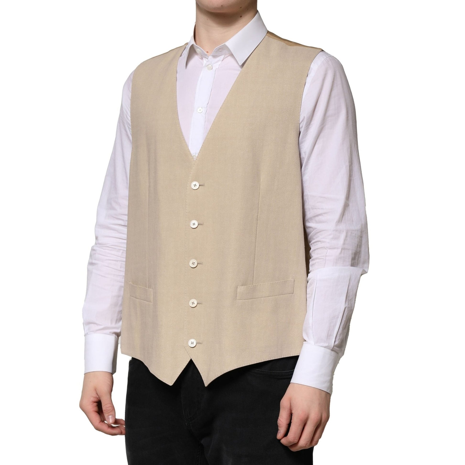 Dolce & Gabbana Beige Linen Dress Formal Men Waistcoat Vest Dolce & Gabbana