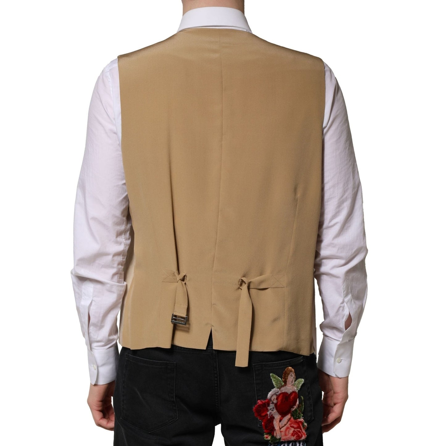 Dolce & Gabbana Beige Linen Dress Formal Men Waistcoat Vest Dolce & Gabbana