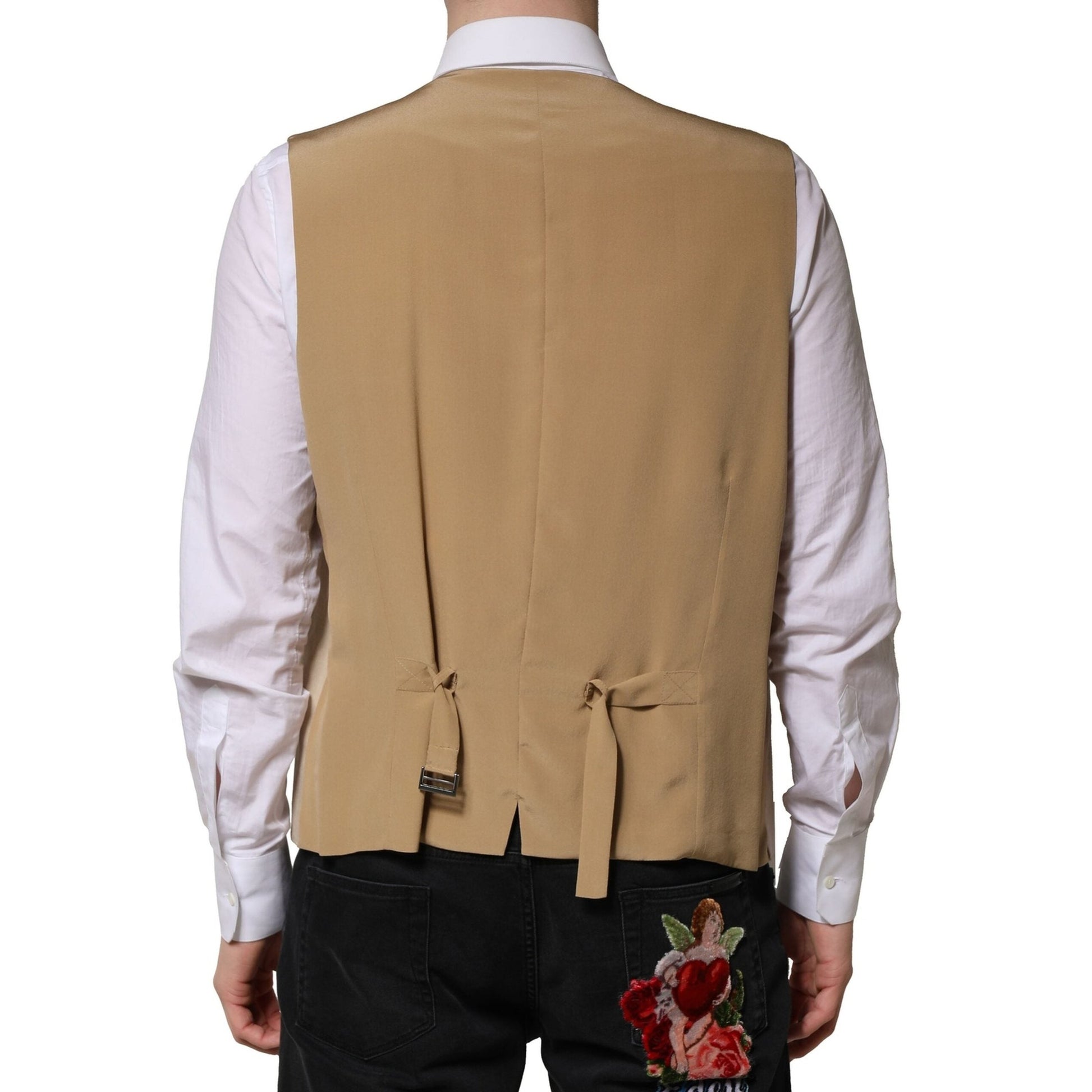 Dolce & Gabbana Beige Linen Dress Formal Men Waistcoat Vest Dolce & Gabbana