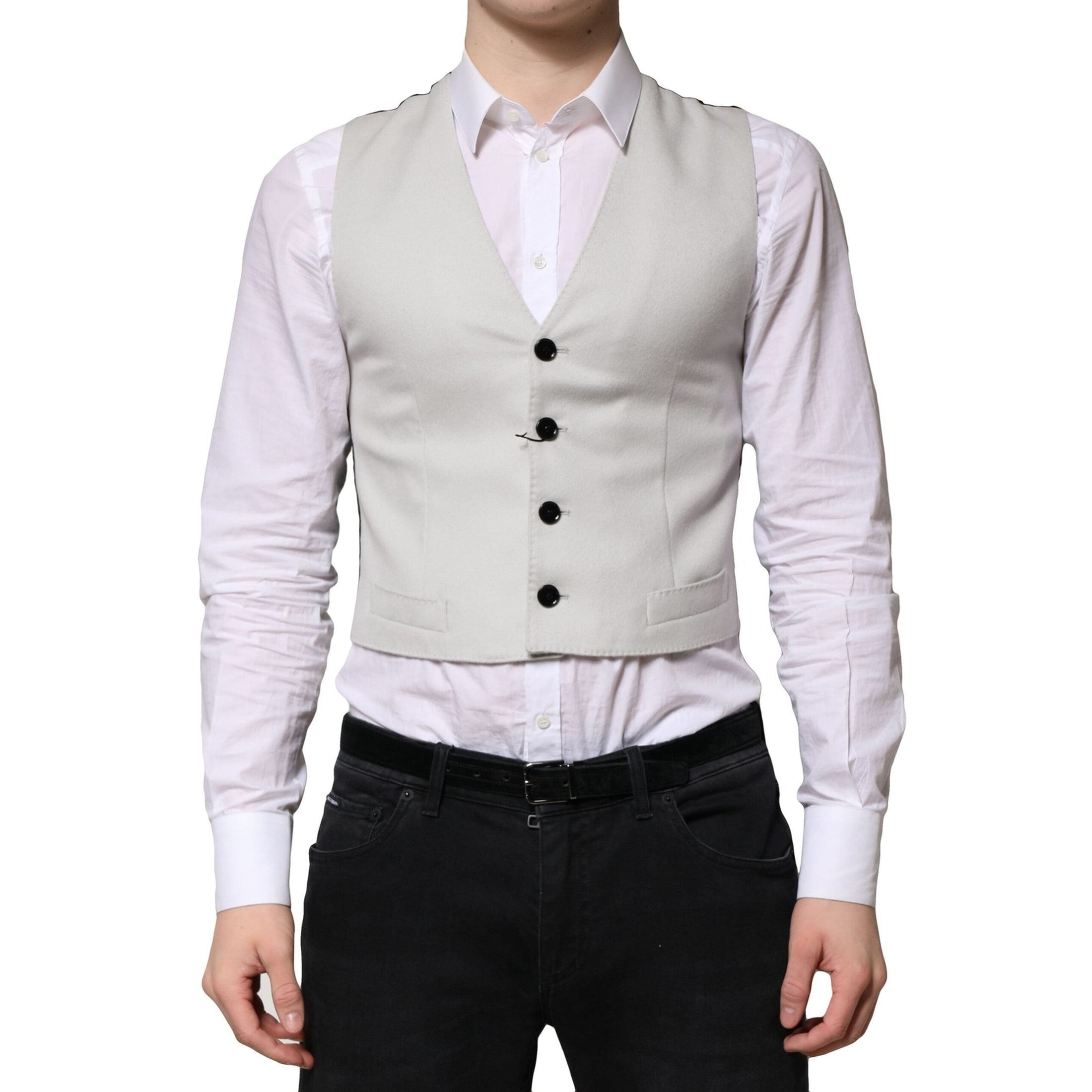 Dolce & Gabbana Gray Wool Dress Formal Men Waistcoat Vest