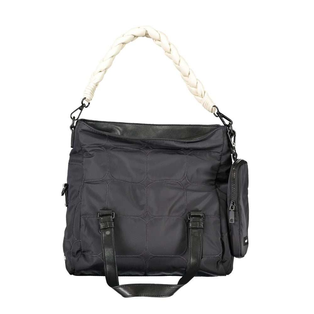 Desigual black polyester women's handbag with top handles and stylish design, perfect for daily use and casual outfits.