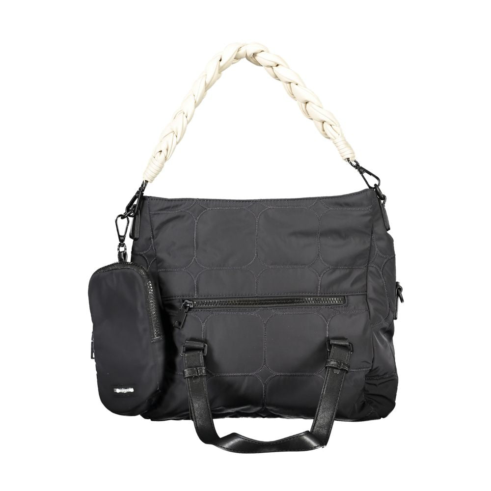 Desigual black polyester women's handbag with adjustable strap and stylish design, perfect for casual or formal wear.