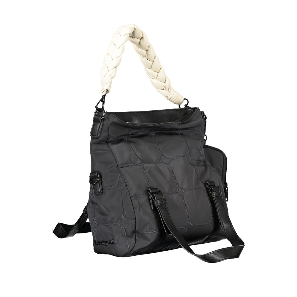 Desigual black polyester women's handbag with adjustable shoulder strap and geometric design, casual and versatile accessory.