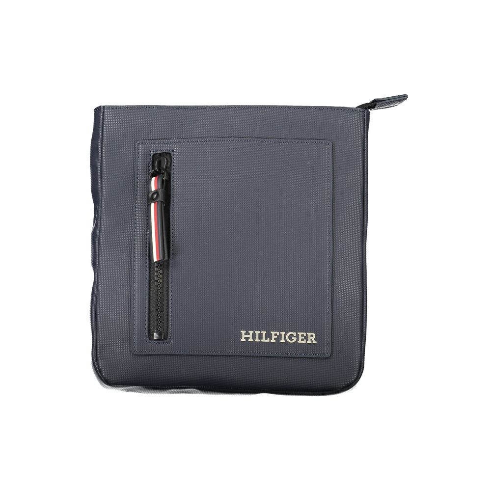 Tommy Hilfiger navy polyurethane men's shoulder bag with adjustable strap and sleek design.