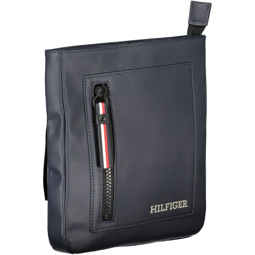 Tommy Hilfiger navy polyurethane men's shoulder bag with adjustable strap and sleek design.