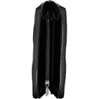 Black Calvin Klein polyester women's wallet with multiple card slots and a sleek design, suitable for everyday use.