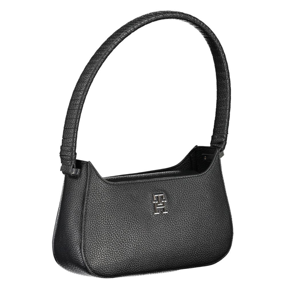 Tommy Hilfiger black polyurethane women's handbag with sleek design and top handle, stylish accessory for everyday use.