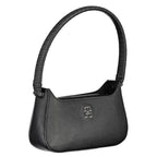 Tommy Hilfiger black polyurethane women's handbag with sleek design and top handle, stylish accessory for everyday use.