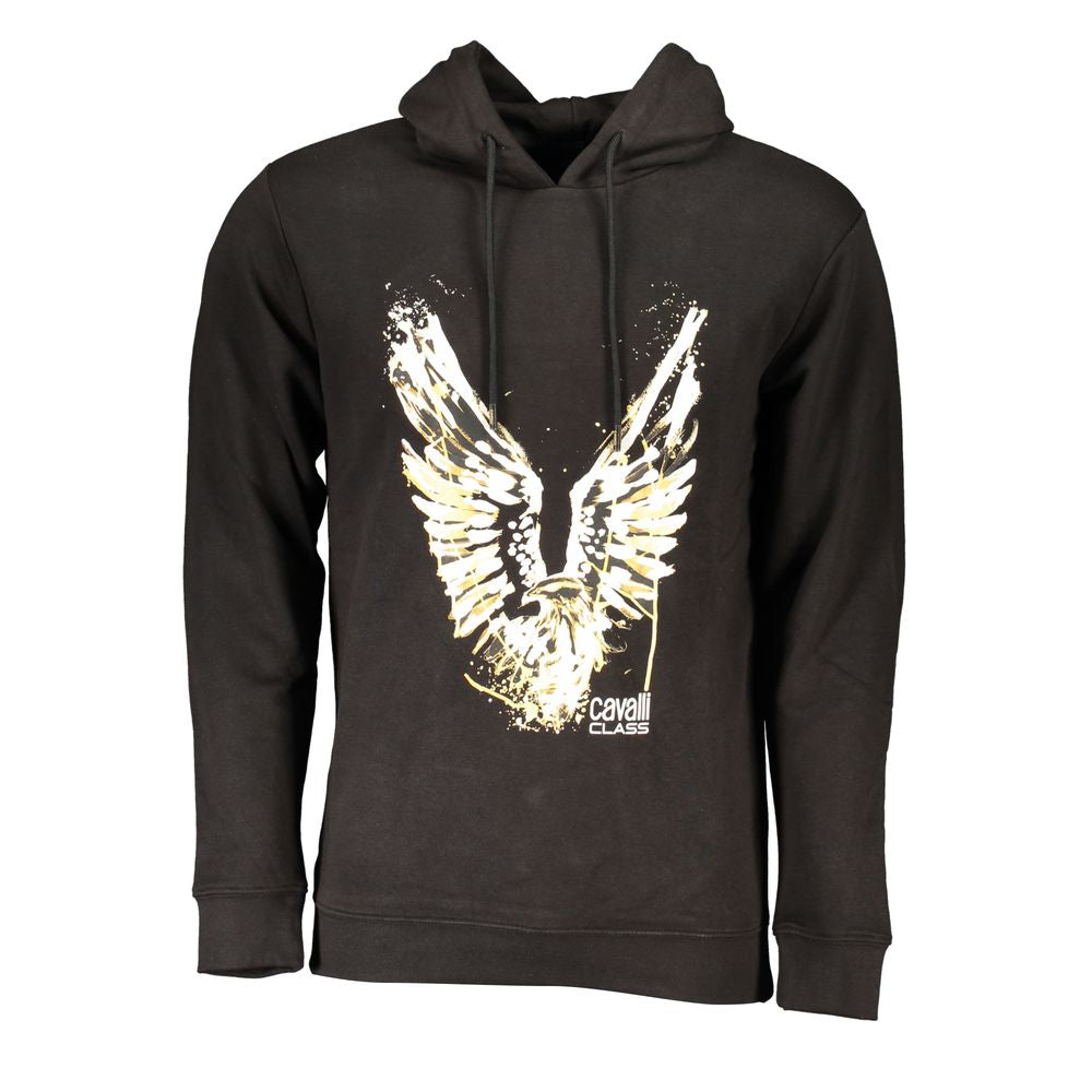 Black Cavalli Class Nero Cotton men's hoodie with front pocket and drawstrings, casual and comfortable men's fashion.