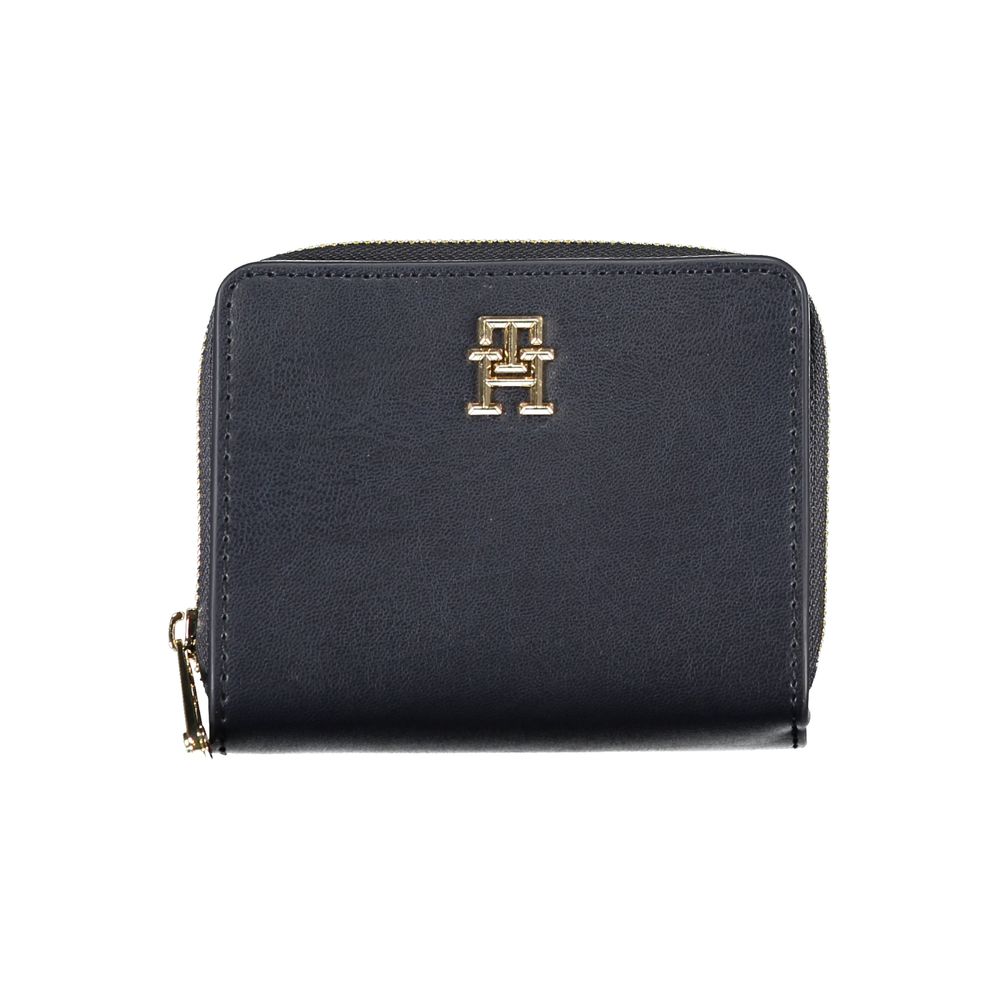 Tommy Hilfiger sleek blue polyethylene wallet with multiple card slots and a zip coin pocket, designed for men.