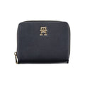 Tommy Hilfiger sleek blue polyethylene wallet with multiple card slots and a zip coin pocket, designed for men.
