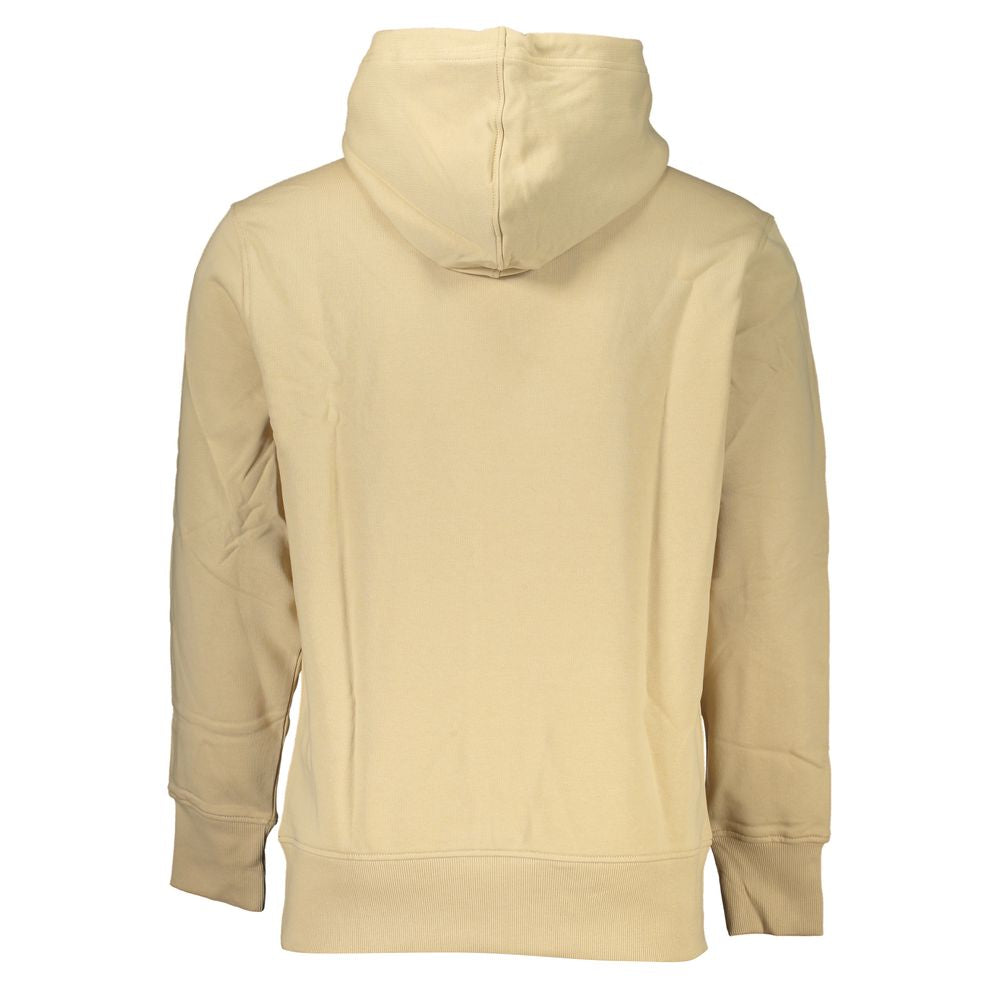 Calvin Klein beige cotton men's sweater displayed on a hanger, showcasing a classic crew neck and soft knit fabric.