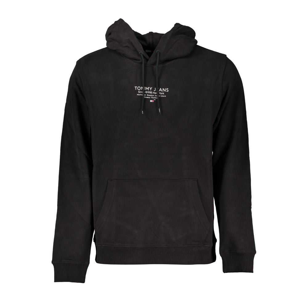 Black cotton men's sweatshirt by Tommy Hilfiger with a classic crew neck and logo detail on the chest.