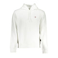 White cotton men's sweater by Napapijri featuring a classic knit design and crew neckline, displayed on a neutral background.