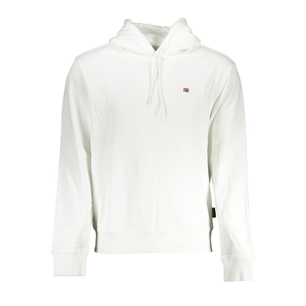 White cotton men's sweater by Napapijri featuring a classic knit design and crew neckline, displayed on a neutral background.
