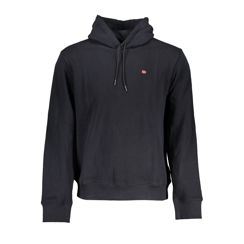 Black cotton men's hoodie by Napapijri, featuring a comfortable fit and casual style, shown on a plain background.