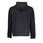 Black cotton men's hoodie by Napapijri featuring a comfortable fit and simple design, displayed on a plain background.