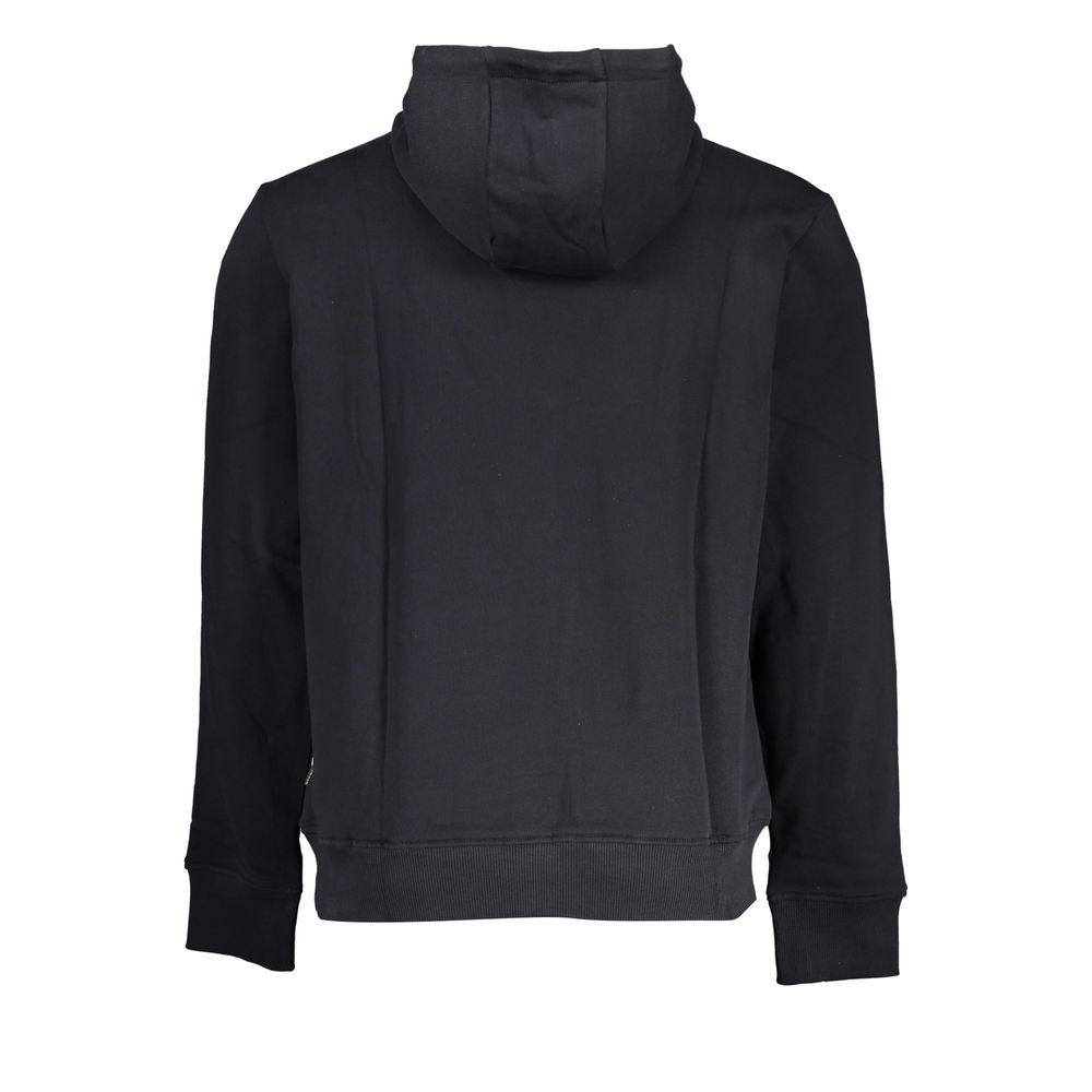 Black cotton men's hoodie by Napapijri featuring a comfortable fit and simple design, displayed on a plain background.