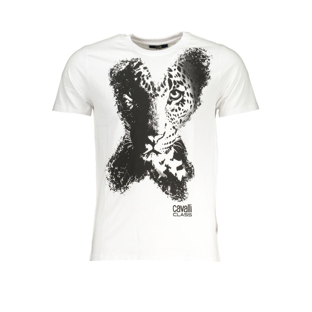 White Cotton Cavalli Class men's T-shirt with a classic fit and short sleeves, featuring subtle brand detailing.