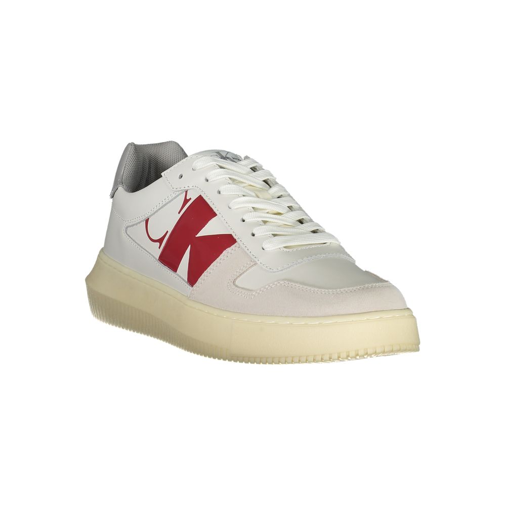 Calvin Klein Bianco leather men's sneaker with white laces and sleek design, featuring a minimalist style and cushioned sole.