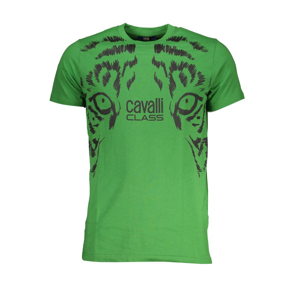 Cavalli Class Verde cotton men's T-shirt featuring a casual fit and short sleeves, displayed flat on a white background.