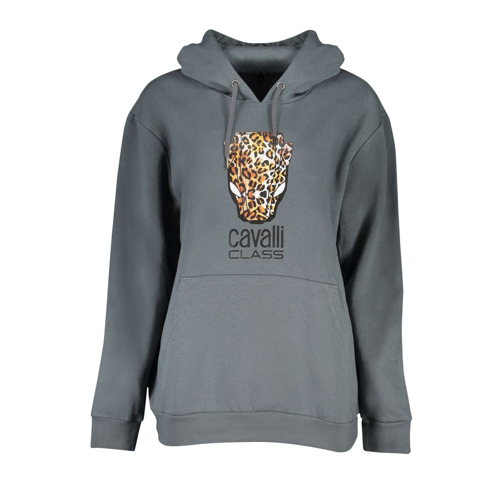 Cavalli Class Grigio polyester women's sweatshirt with a relaxed fit and ribbed cuffs, casual and comfortable for everyday wear.